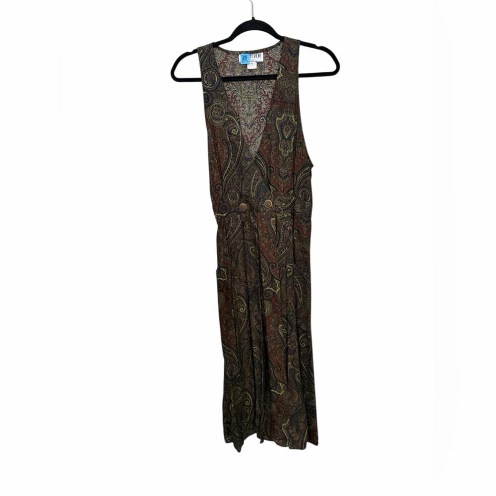 Vintage R.J. Stevens Petite Paisley Midi Dress Jumper Pockets Made in USA 8